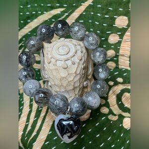 Black Rutilated Quartz 15mm with Heart